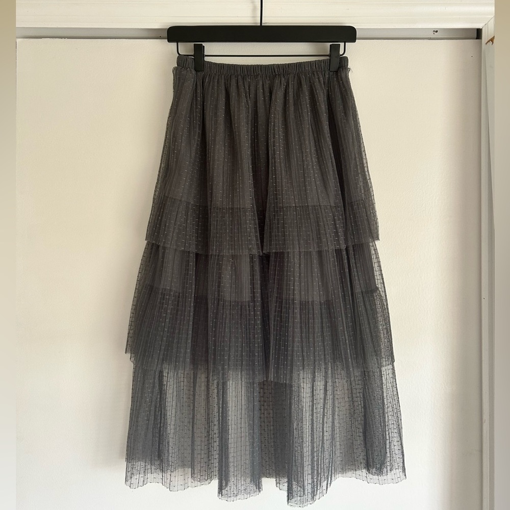 Gray tulle wild fable tiered midi skirt